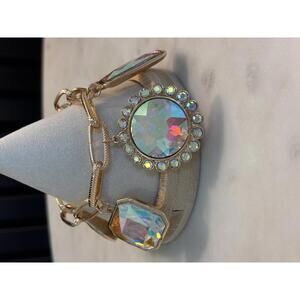 Gold Chain Bracelet with Iridescent Gemstone Charms